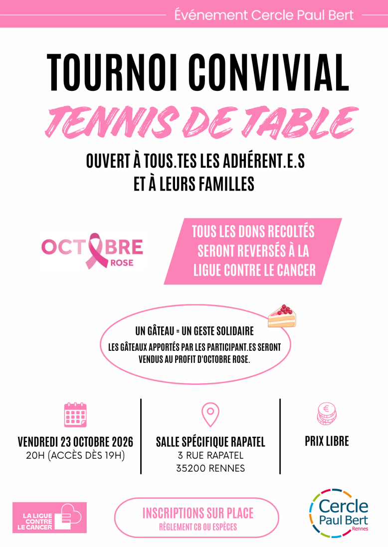 Tournoi convivial et caritatif Octobre Rose